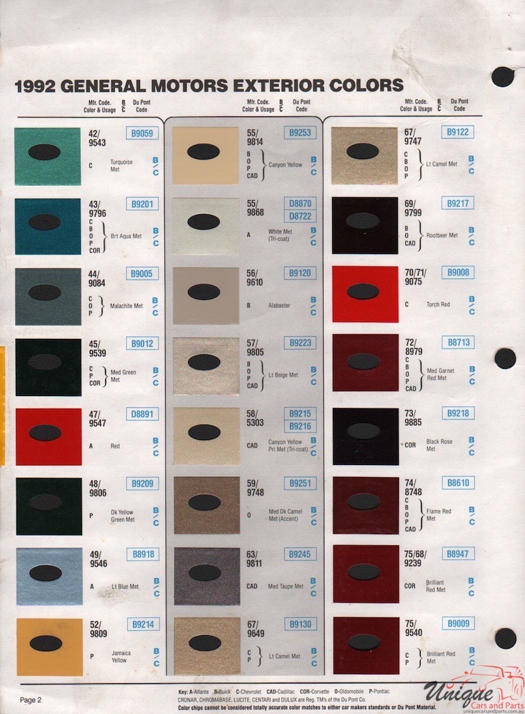 1992 General Motors Paint Charts DuPont 2